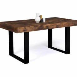Table à manger 6 personnes bois effet vieilli et noir