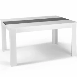 Table à manger blanche et grise 140 cm avec 6 chaises grises