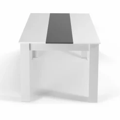 Table à manger blanche et grise 140 cm avec 6 chaises grises