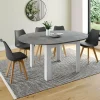 Table à manger blanche et plateau effet béton extensible ronde