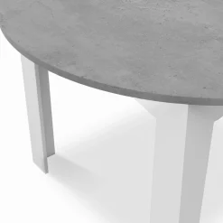 Table à manger blanche et plateau effet béton extensible ronde
