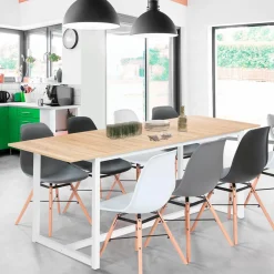 Table à manger blanche et bois extensible style industriel