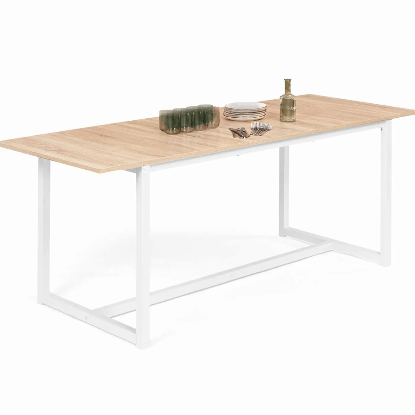 Table à manger blanche et bois extensible style industriel