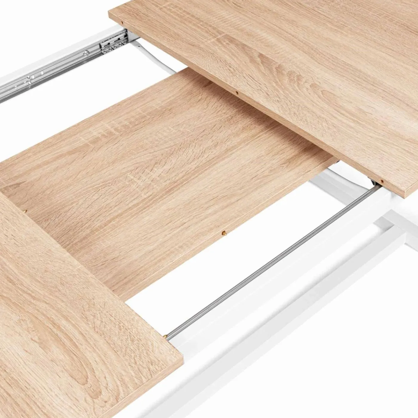 Table à manger blanche et bois extensible style industriel
