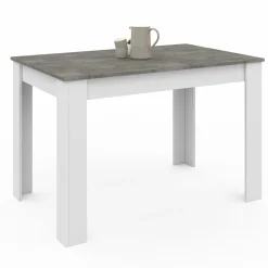 Table à manger blanche rectangle plateau effet béton 4 personnes