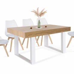 Table à manger bois 6 personnes pieds blancs