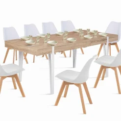 Table à manger bois clair extensible 6-10 personnes avec pied épingle