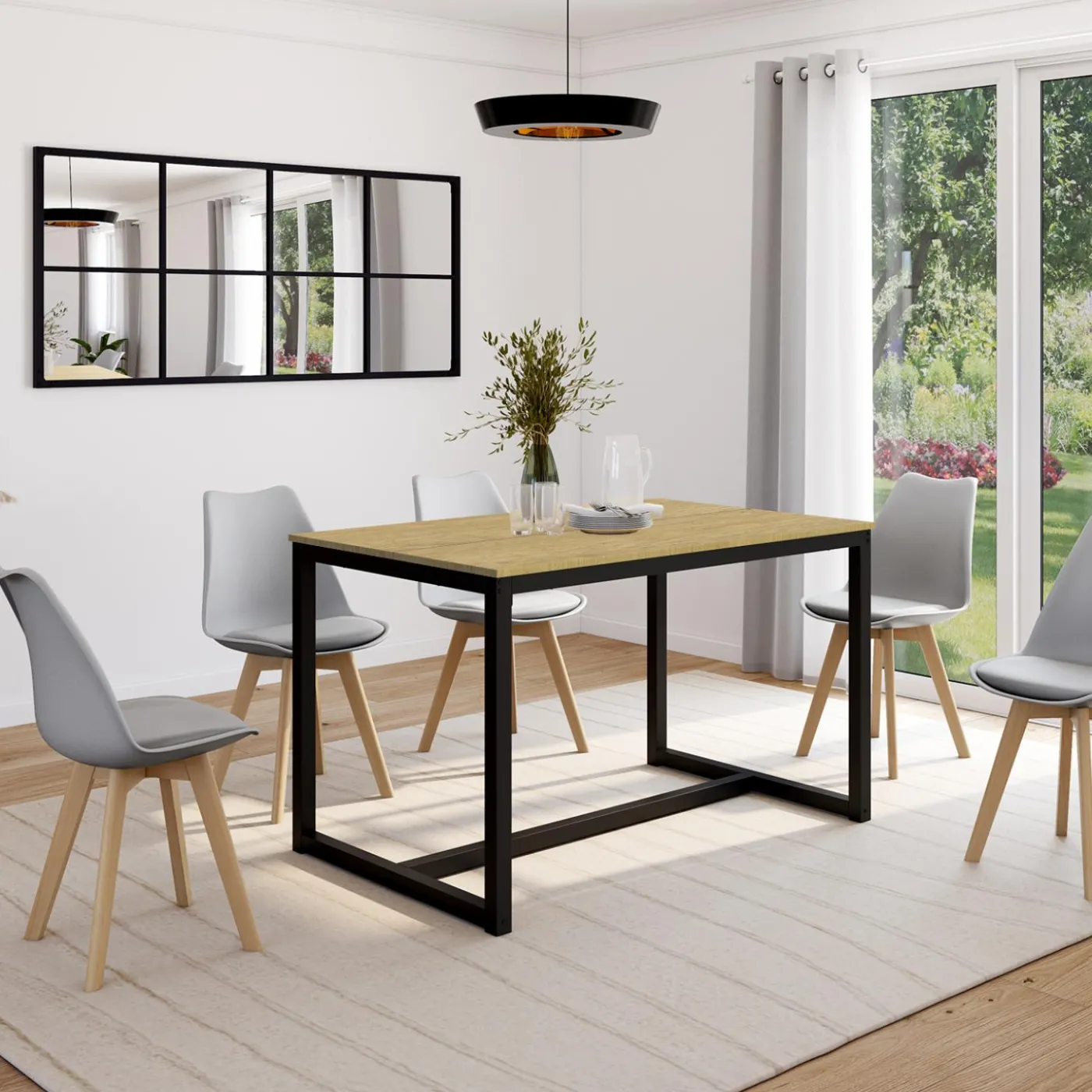 Table à manger bois et métal noir 120 cm