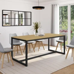 Table à manger bois et métal noir 180 cm