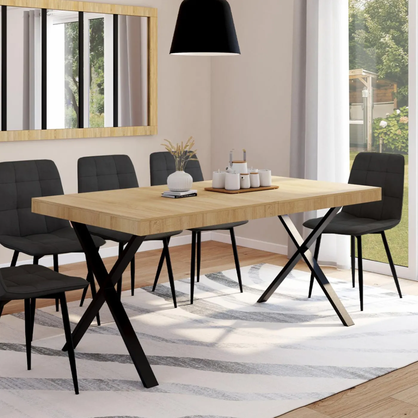 Table à manger bois et métal noir 160 cm