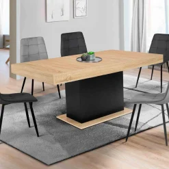 Table à manger bois et noir 8 personnes 160 cm
