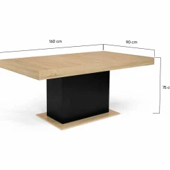 Table à manger bois et noir 8 personnes 160 cm