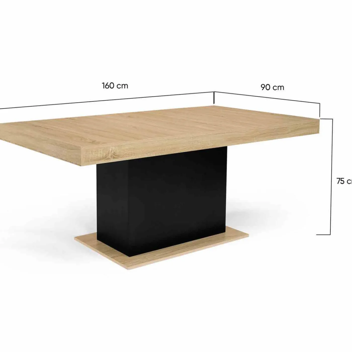Table à manger bois et noir 8 personnes 160 cm