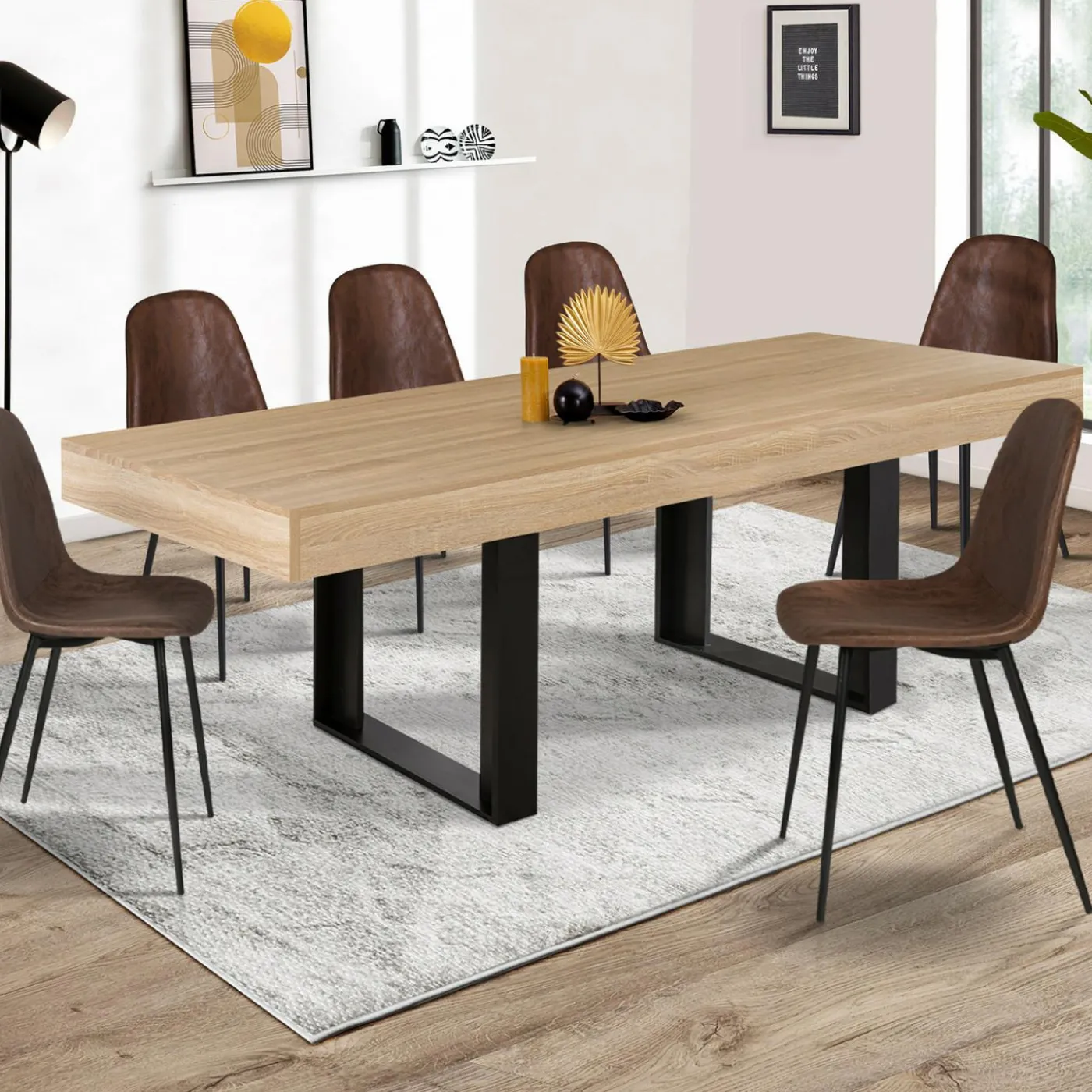 Table à manger bois et noir 200 cm