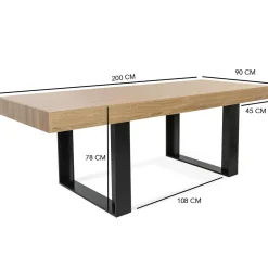 Table à manger bois et noir 200 cm