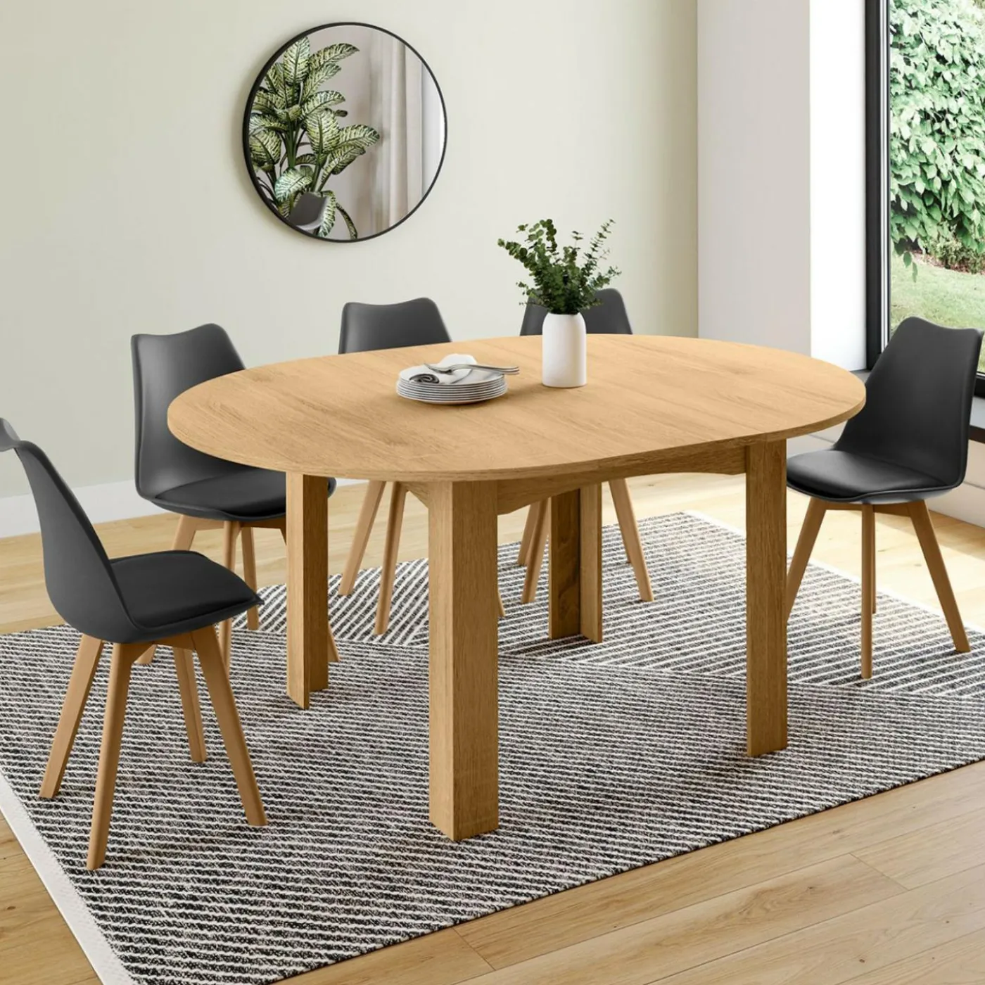 Table à manger bois extensible ronde pour 4-8 personnes