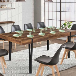 Table à manger bois foncé extensible 6-10 personnes avec pied épingle