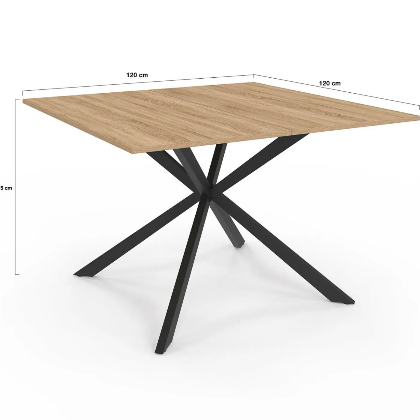 Table à manger carrée bois et noir pour 8 personnes