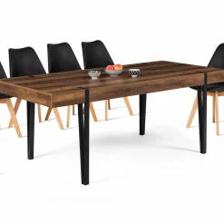 Table à manger effet bois vieilli et métal noir 200 cm 10 personnes