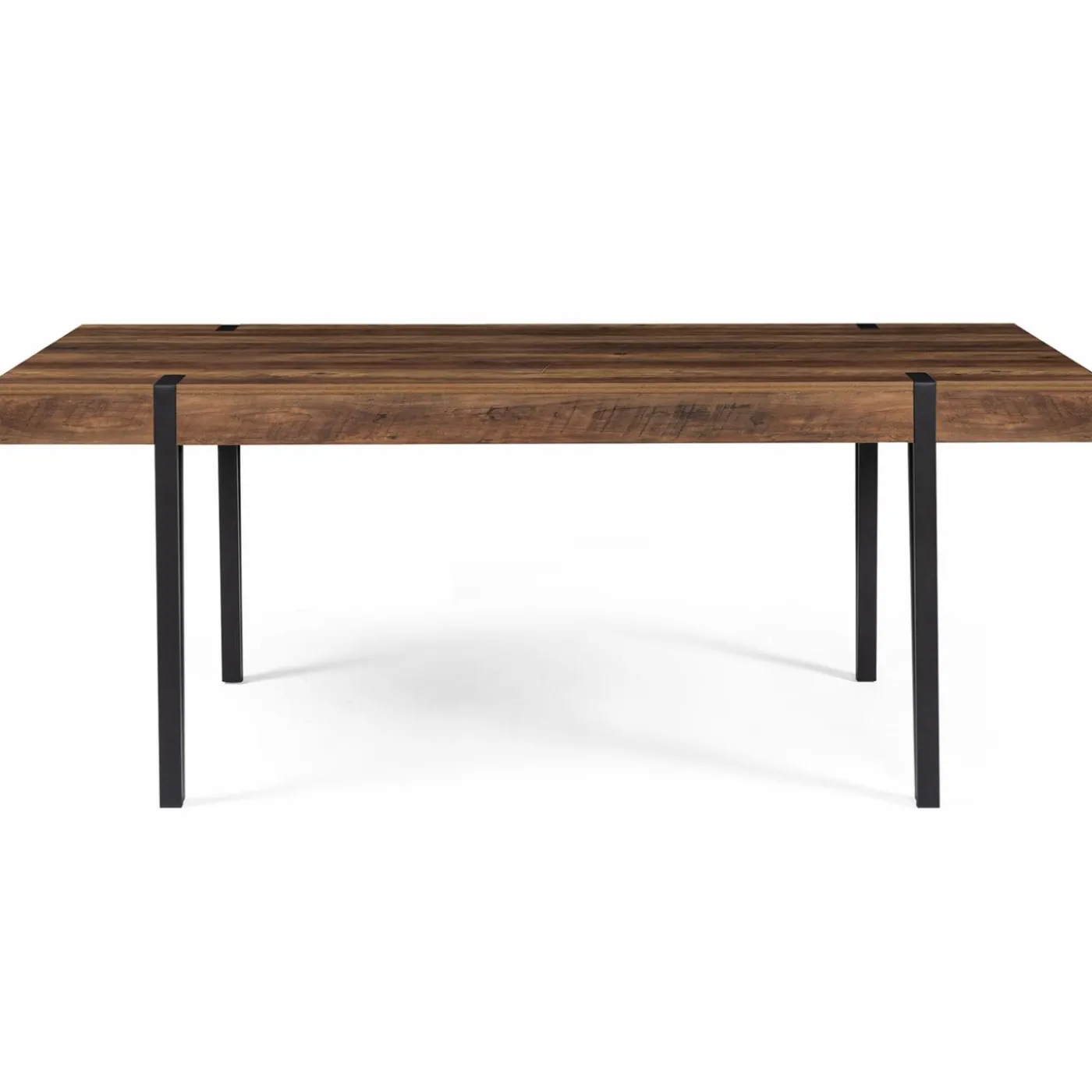 Table à manger effet bois vieilli et métal noir 200 cm 10 personnes