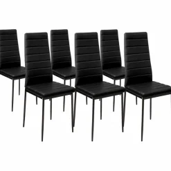 Table à manger en bois imitation hêtre et noir 140 cm et 6 chaises noires