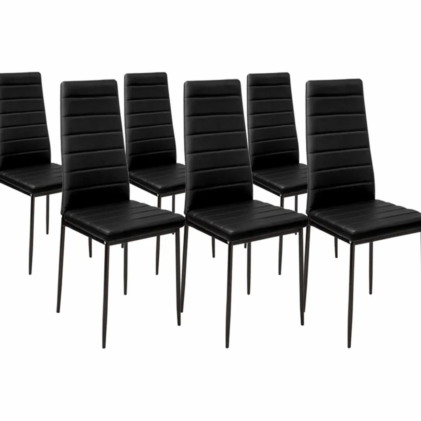 Table à manger en bois imitation hêtre et noir 140 cm et 6 chaises noires