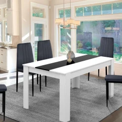 Table à manger extensible rectangle blanche et noire 6-10 personnes 140-220 cm