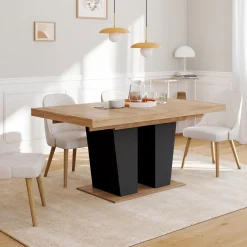 Table à manger extensible avec pied central bois et noir