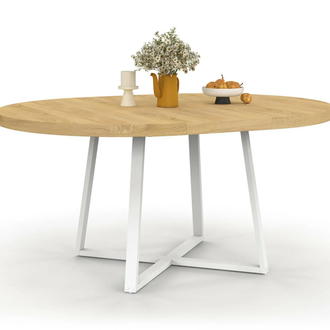 Table à manger extensible ronde 4-8 personnes bois et blanc 110-150 cm