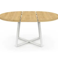 Table à manger extensible ronde 4-8 personnes bois et blanc 110-150 cm