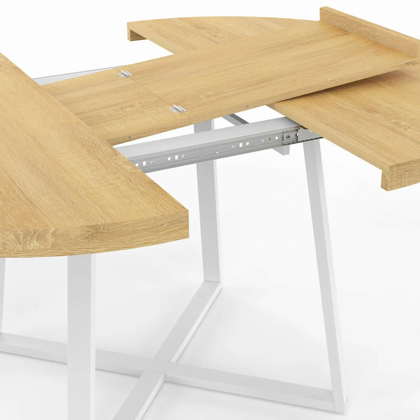 Table à manger extensible ronde 4-8 personnes bois et blanc 110-150 cm