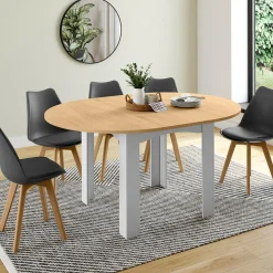 Table à manger extensible ronde en bois 110-150 cm 4-8 personnes plateau façon hêtre