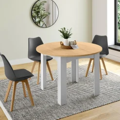 Table à manger extensible ronde en bois 110-150 cm 4-8 personnes plateau façon hêtre