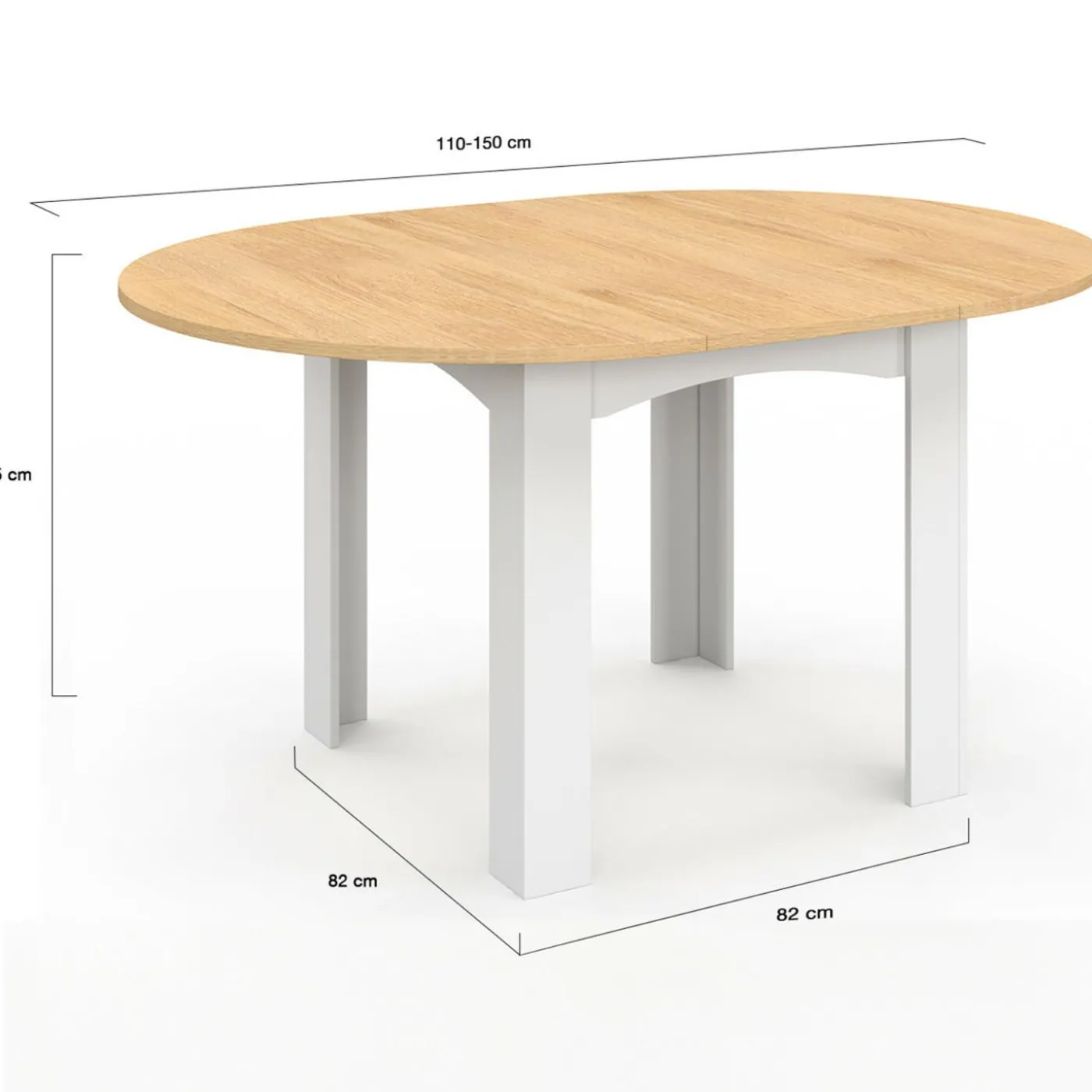 Table à manger extensible ronde en bois 110-150 cm 4-8 personnes plateau façon hêtre