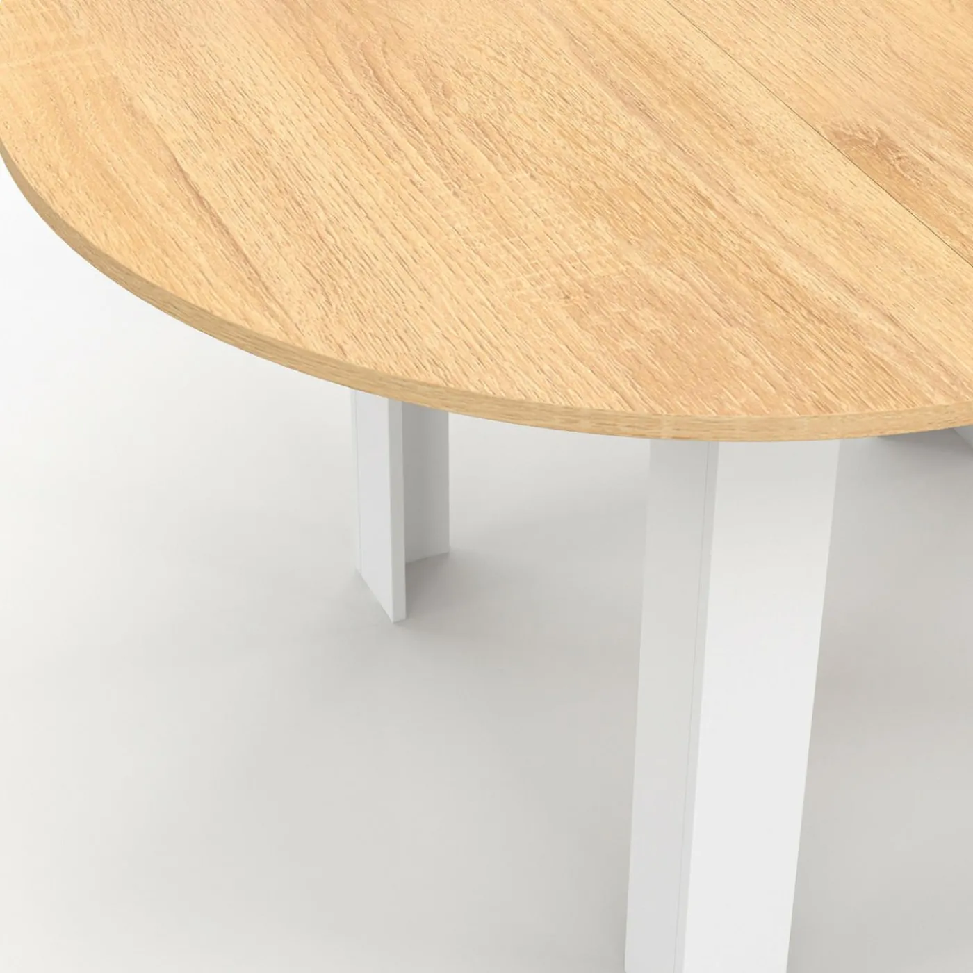Table à manger extensible ronde en bois 110-150 cm 4-8 personnes plateau façon hêtre