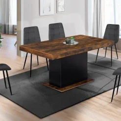 Table à manger extensible bois effet vieilli et noir 6-10 personnes 160-200 cm