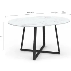 Table à manger extensible ronde 4-8 personnes noire