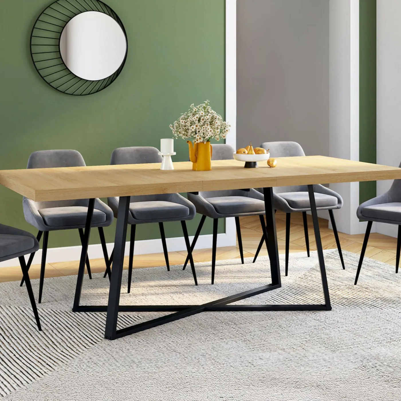 Table à manger extensible rectangle 160-200 cm 6-10 personnes bois et noir