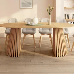 Table à manger extensible ronde 4-10 personnes pied bois 110-200 cm