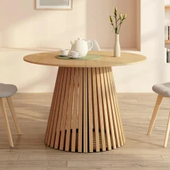 Table à manger extensible ronde 4-10 personnes pied bois 110-200 cm