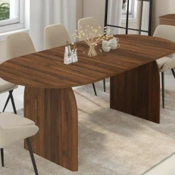 Table à manger extensible japandi ovale 6-10 personnes noyer 160 - 200 cm