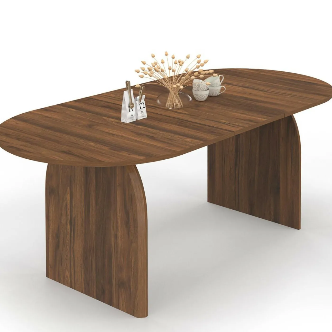 Table à manger extensible japandi ovale 6-10 personnes noyer 160 - 200 cm