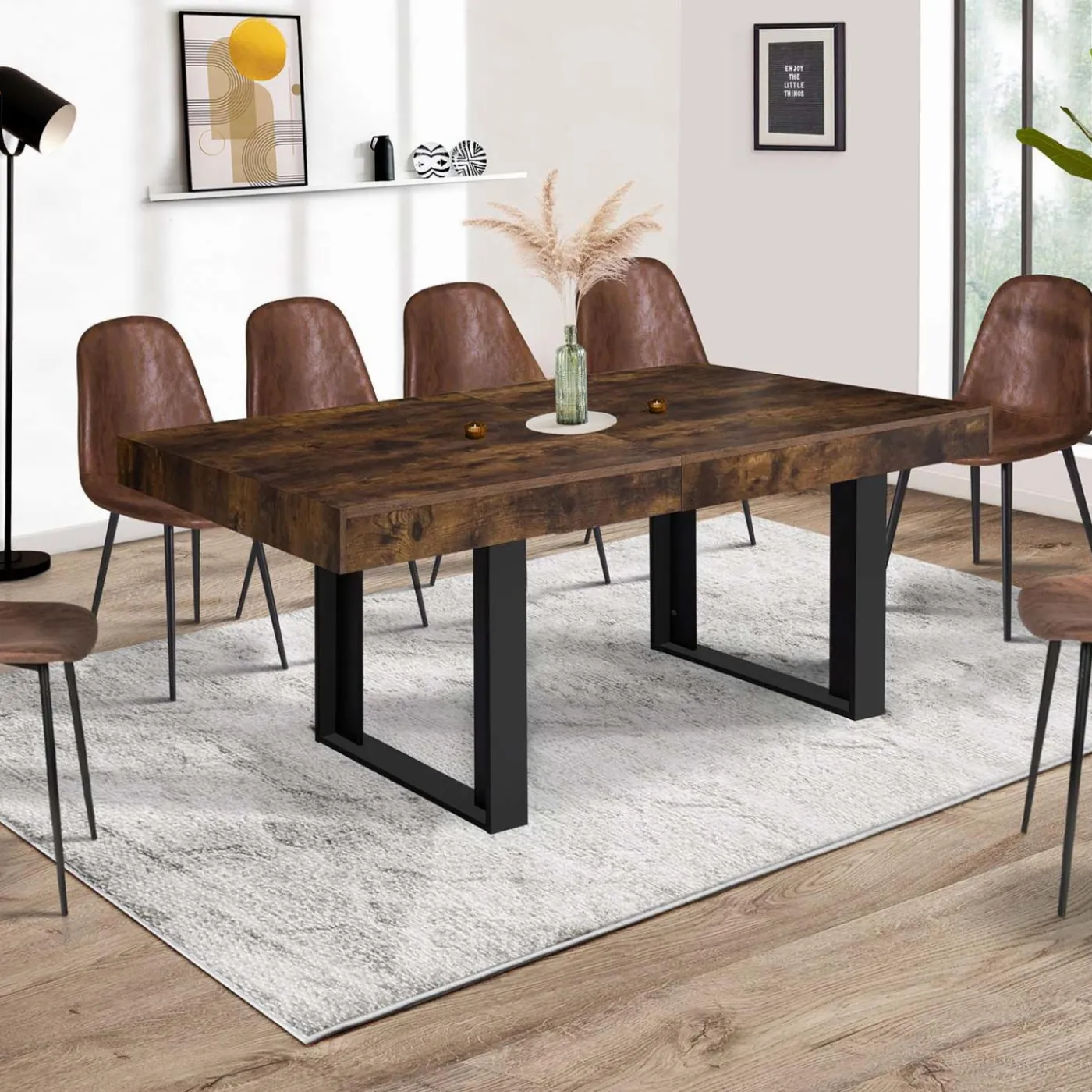 Table à manger extensible rectangle bois et noir