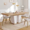 Table à manger extensible avec pied central bois et blanc