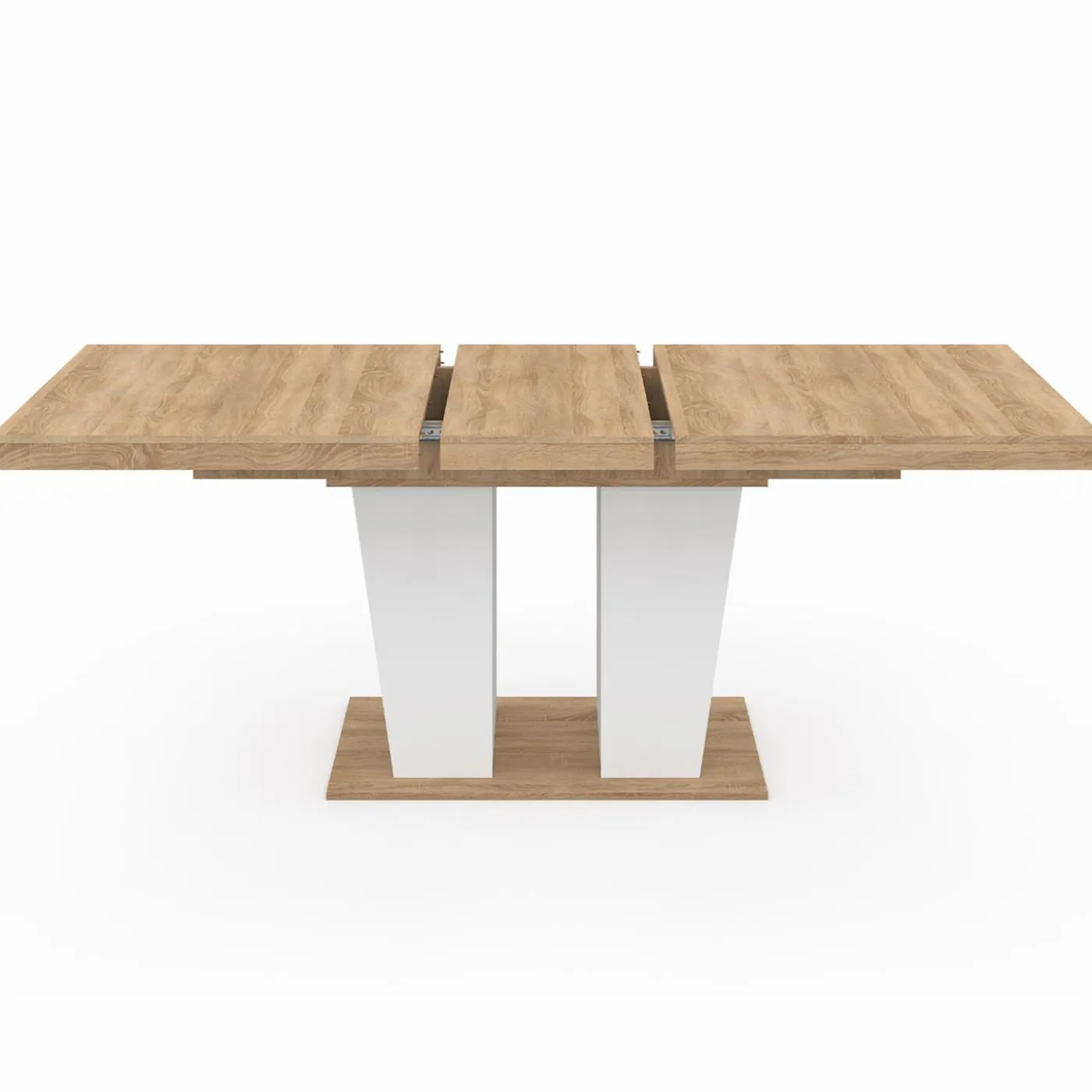 Table à manger extensible avec pied central bois et blanc