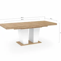 Table à manger extensible avec pied central bois et blanc
