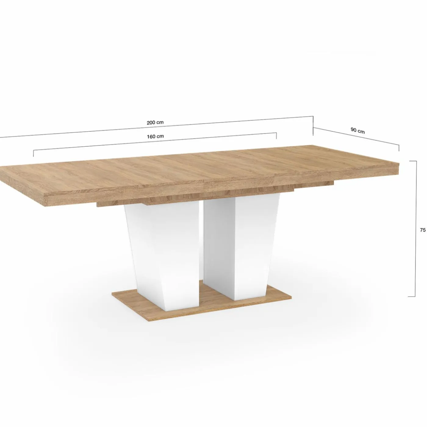 Table à manger extensible avec pied central bois et blanc