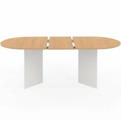Table à manger extensible ovale MARTHE 6 -10 personnes bois façon hêtre et blanc 160-200 cm