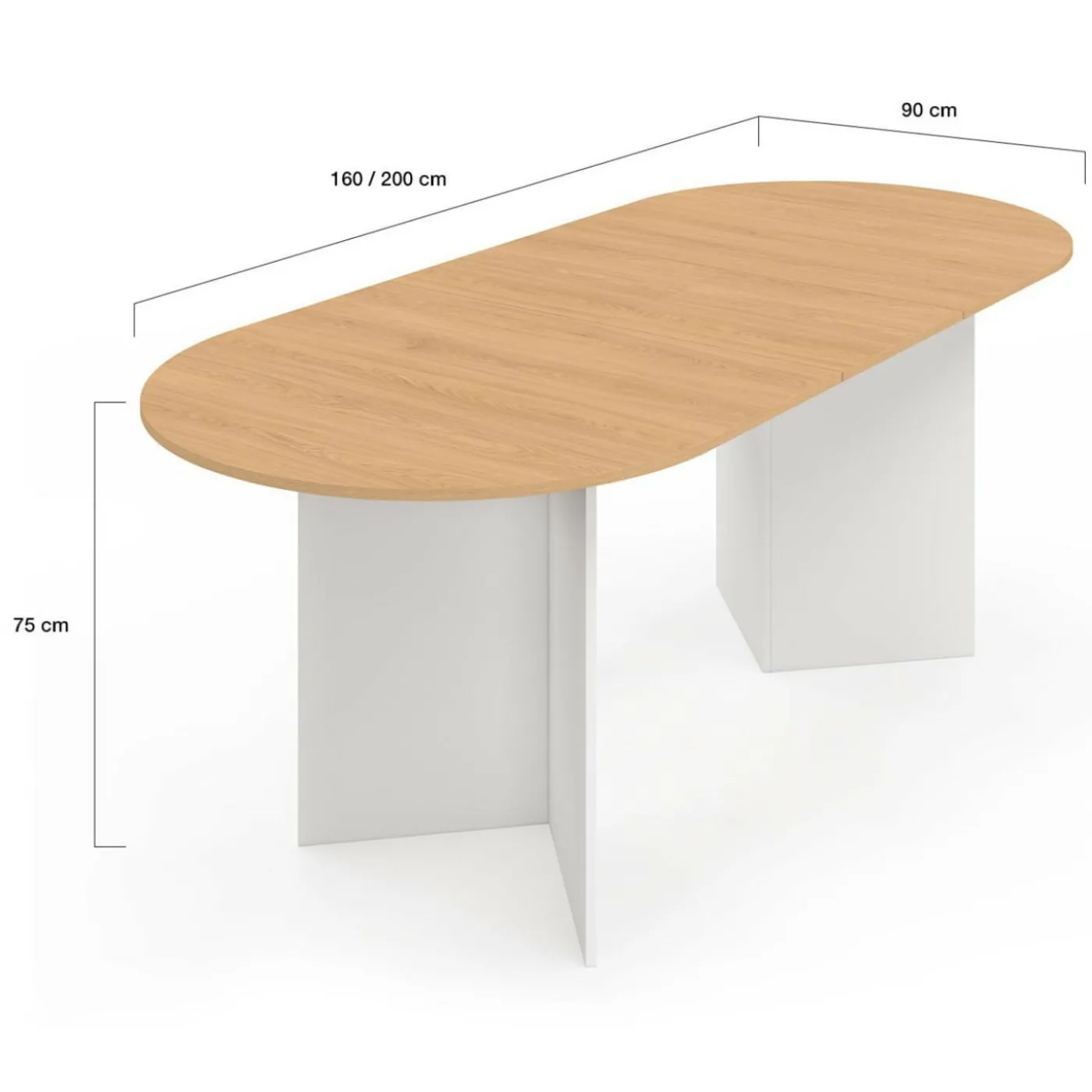 Table à manger extensible ovale MARTHE 6 -10 personnes bois façon hêtre et blanc 160-200 cm