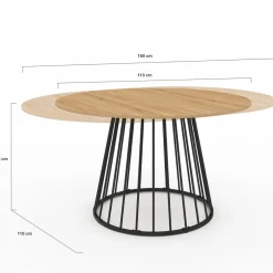Table à manger extensible ronde 110-150 cm 4-8 personnes bois et pied filaire noir